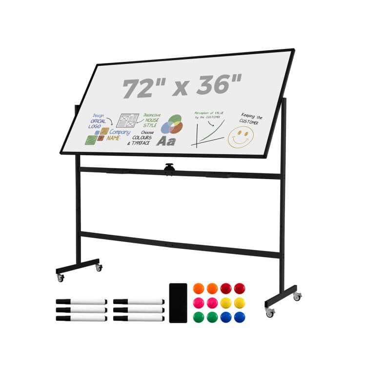 Midwest Whiteboard Rentals 72" × 36" rolling magnetic dry-erase whiteboard with markers and magnets